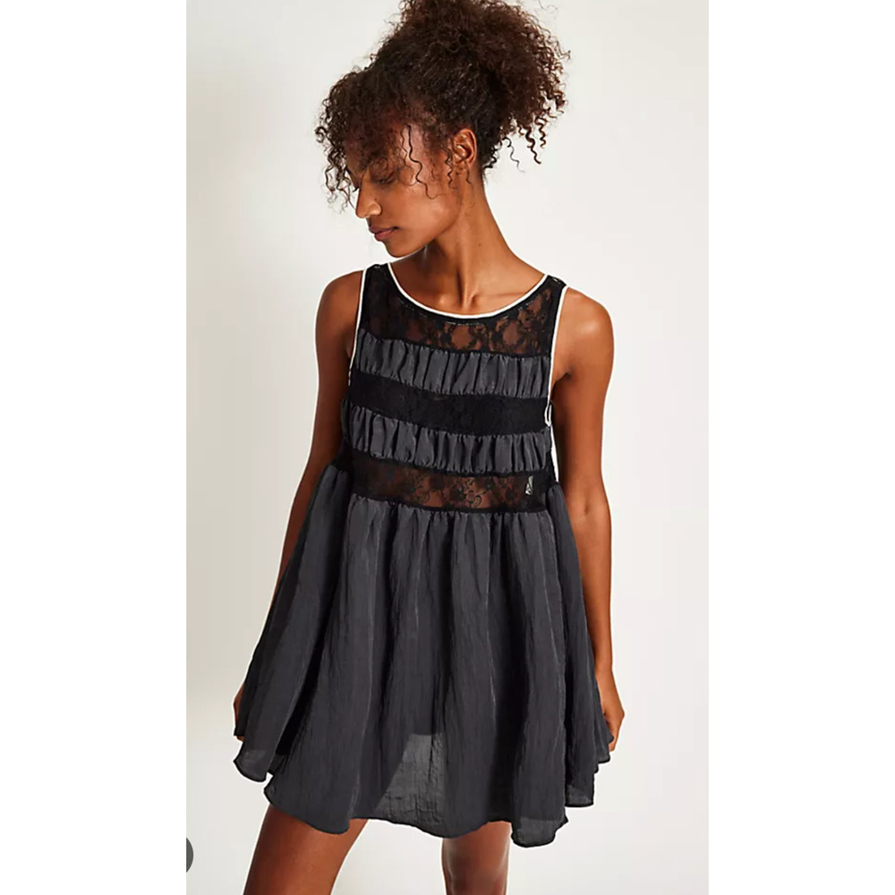 NEW FREE PEOPLE INTIMATELY BLACK CURRENT OBSESSION MINI SLIP DRESS TUNIC TOP S